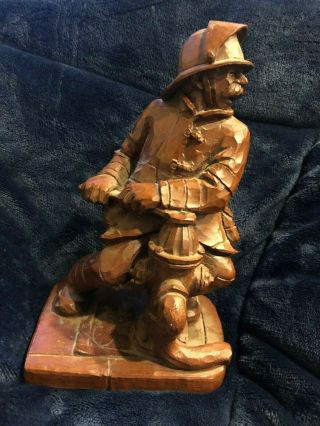 8 " Red Mill Fire Fighter Pecan Statue Figurine Sculpture Usa Wetherbee Signed 94