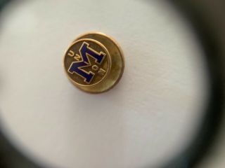 Vintage University Of Michigan Enamel M Union Tie Tack Pin 10k Gold Top