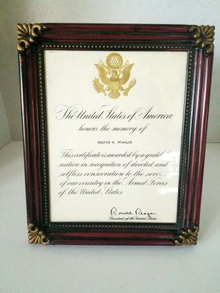 The United States Honors The Memory Of: Signed By Ronald Reagan