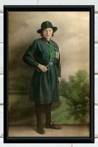 Vintage Photo Girl Scout In Uniform Color Tinted Vintage Photo Print 4x6