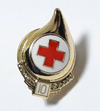 Vintage Red Cross Blood Donor 10 Gallon Donor Lapel Hat Pin 2ff