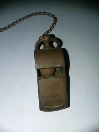 Vtg Brass Military Whistle & Chain 8 " Made In Usa
