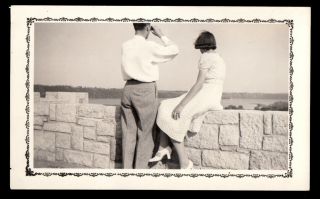 Faceless Mystery Lovers Search Horizon W Back To Camera 1930s Vintage Photo