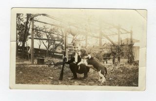 Vintage Photo Boy Holding Rifle & Dog Beagle? Antique Jan19