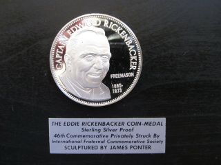 Ifcs (freemasons) Captain Edward Rickenbacker Sterling Silver Proof Medal