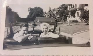 2 Vintage Old 1940s Photos of Man & Woman in 1942 Ford Convertible Car Look Back 2