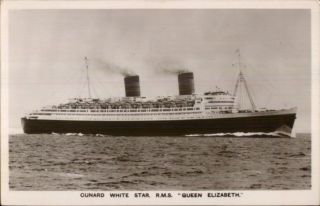 Cunard White Star Steamship Rms Queen Elizabeth Paquebot Posted At Sea Rppc