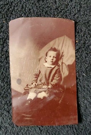 Vintage Antique Tintype Photo - Little Girl With One Leg 1800 