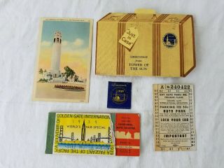 Golden Gate International Exposition 1939 Ticket Book Parking Pass And Postcard
