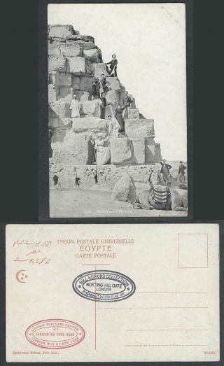 Egypt Old Postcard Cairo Western Men And Lady Mounting On Pyramid,  Native Guides