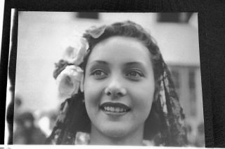 Vintage Old 1939 Photo Negative Pretty Brunette Girl Woman Flowers In Her Hair
