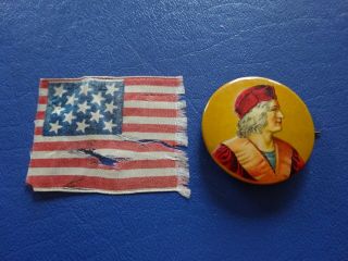 Vintage Christopher Columbus Pinback With Small 13 Stars Us Flag