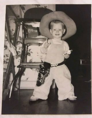 Vintage Old 1939 Photo Cutest Little Toddler Cowboy Ever Dads Holster & Hat