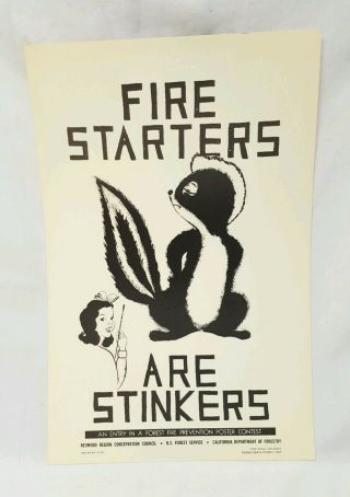 Vintage Fire Starters Are Stinkers Poster Fire Prevention Poster Redwood Region