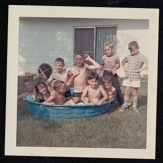 Vintage Photograph Adorable Boys And Girls Swimming In Small Pool