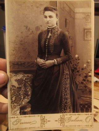 1880s Antique Old Cabinet Photo Picture Galion Ohio Lady Woman In Gown