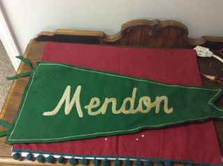 Vintage Mendon Pennant From??? Green And White 23x10”