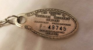 ANTIQUE TRAVELERS TOWER INSURANCE ID TAG KEY CHAIN FOB HARTFORD CT I AM INSURED 2
