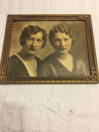 Vintage Antique Photo Photograph Two Ladies Framed