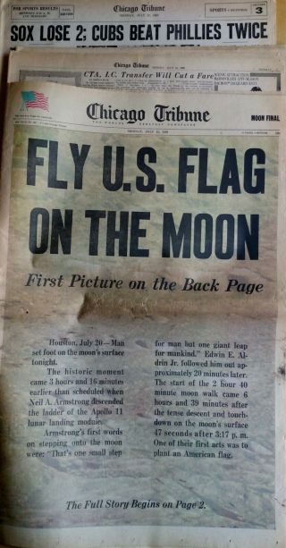 Chicago Tribune July 21,  1969 " Fly U.  S.  Flag On The Moon " Full Paper,  Moon Final