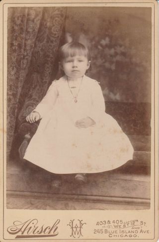 Cabinet Card Little Girl Necklace Heart Charm,  Broach,  Great Ad Chicago,  Ill