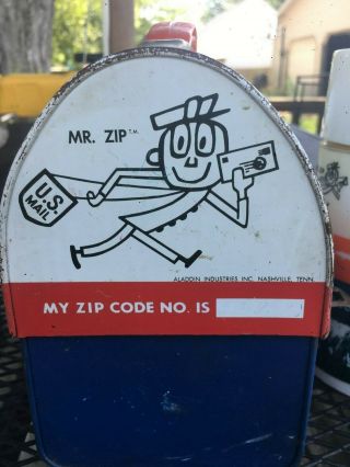 Vintage 1960 ' s Metal US Mail Mr Zip Lunchbox W/ Aladdin Thermos Good Shape 3