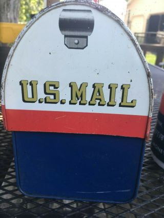 Vintage 1960 ' s Metal US Mail Mr Zip Lunchbox W/ Aladdin Thermos Good Shape 5