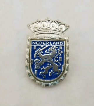 Nederland Crest Vintage Enamel Travel Shield Hat Pin Netherlands Lapel Brooch