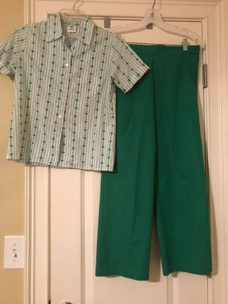 Vintage Girl Scout Uniform Blouse Shirt Pants Size 12 Green Made In Usa Costume