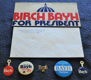 1976 Vintage Birch Bayh Presidential Political Campaign Pinback Buttons Paper