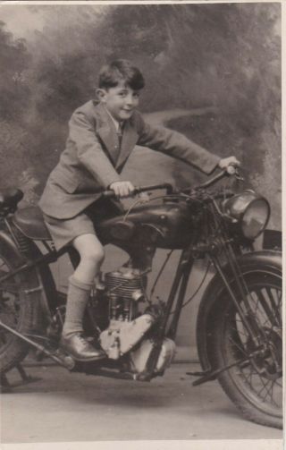 Old Vintage Photo Children Boy Riding Motorbike Motorcycle F2