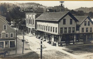 Ludlow,  Vt Rppc Great Street Scene Showing The Fire Alarm Tower 1909