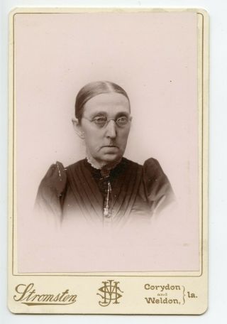 Cabinet Card Elderly Woman Wearing Glasses Corydon / Weldon Iowa 1890 