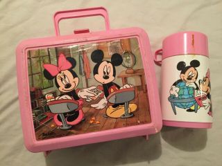 Vintage 1980s Walt Disney Mickey And Minnie Mouse Aladdin Lunch Box W/ Thermos