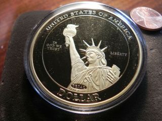 John F.  Kennedy Jfk Statue Of Liberty 24k Gold Layered Coin Medal Trial Dollar