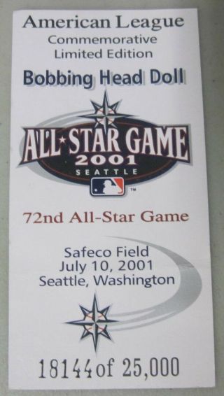 BASEBALL ALL STAR GAME 2001 SEATTLE LIMITED EDITION BOBBLE HEAD AMERICAN LEAGUE 2