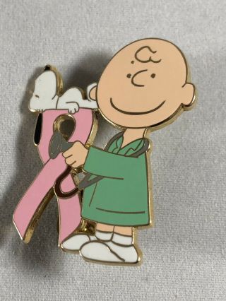 Snoopy Charlie Brown Cancer Awareness Pink Ribbon Pin Back Limited Edition 100