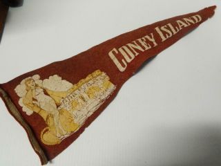 Old Antique / Vintage Coney Island Felt Pennant York Girlie Girl Cheesecake