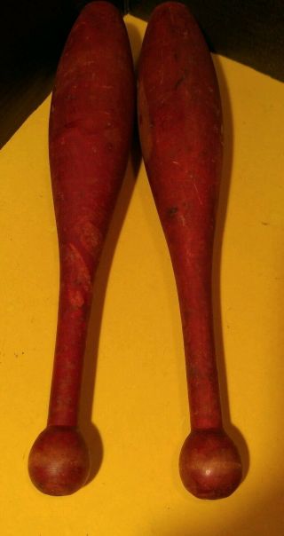 Antique Vintage Wooden Juggling Exercise Clubs Pins Circus Weights