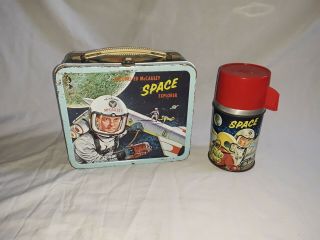 1960 Colonel Ed Mccauley Space Explorer Metal Lunchbox W/ Thermos.