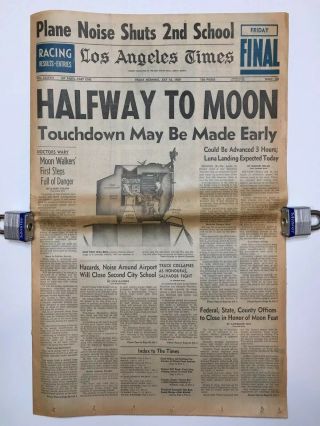 Apollo 11 Moon Landing 1969 Los Angeles Times Newspaper Cover " Halfway To Moon "