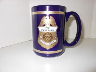 U.  S.  Border Patrol Porcelain Coffee Mug Blue Gold Accents