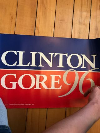 Vintage 1996 Clinton Gore Campaign Poster Sign Democratic Advertising