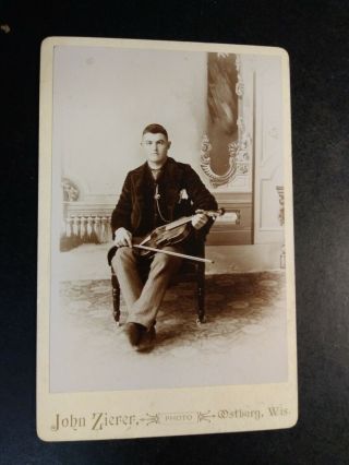 Cabinet Card.  Handsome Young Man With A Violine.  Oostburg Wisconsin.