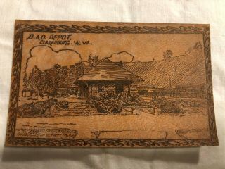 B & O Railroad Depot Clarksburg,  Wv Vintage Leather Postcard