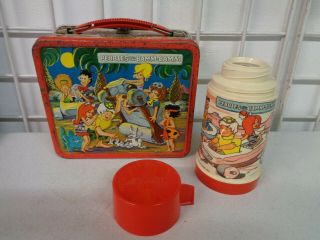 Vintage Aladdin Flintstones Pebbles And Bamm - Bamm Metal Lunchbox W/ Thermos