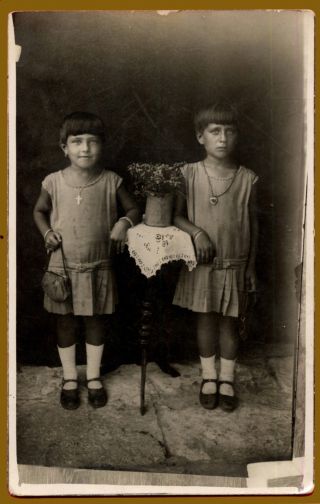 33824 Athens Greece 1930s.  Two Girls.  Photo Pc Size Rppc.