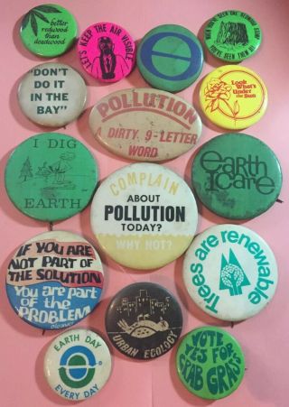 15 Climate Change Earth Day Pollution Ecology Trees Vintage Pinbacks Pins