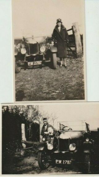 Lady With Car,  Edgefield,  Norfolk,  1929 - Two 2 X 3 Inch Photographs