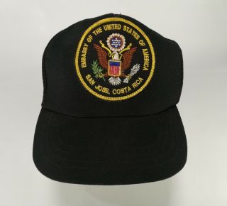 United States Embassy Hat Cap San Jose Costa Rica American Mesh Trucker Black